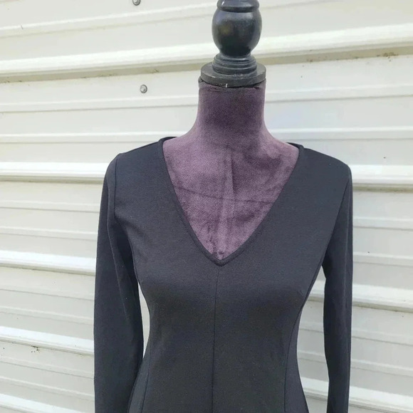 LOFT Womens Petites Long Sleeve Black Fit & Flare Strerch V-Neck Dress Size 4P - Picture 5 of 10